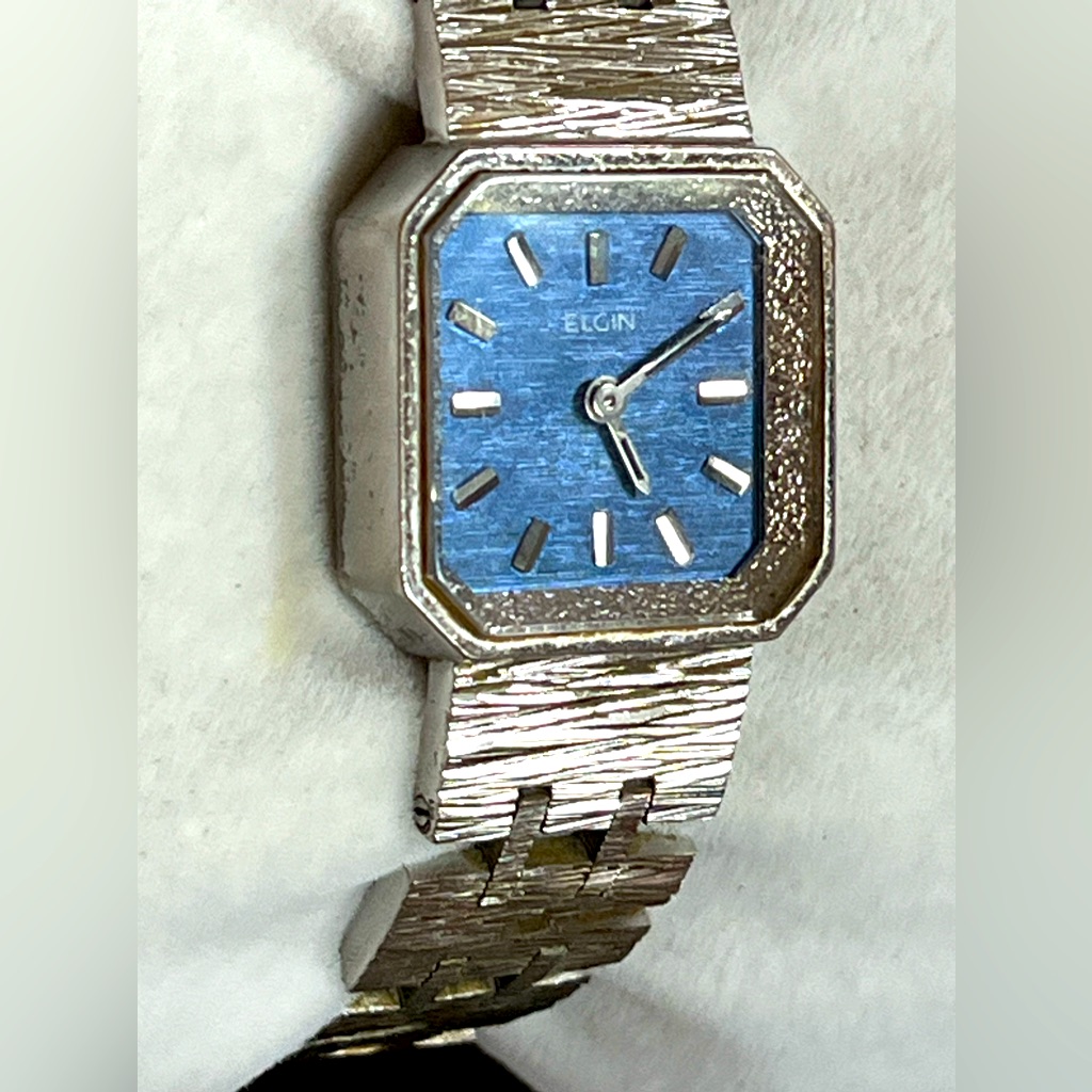 Elgin Mechanical Watch Manual Winding Electric Blue Dial Ladies Watch